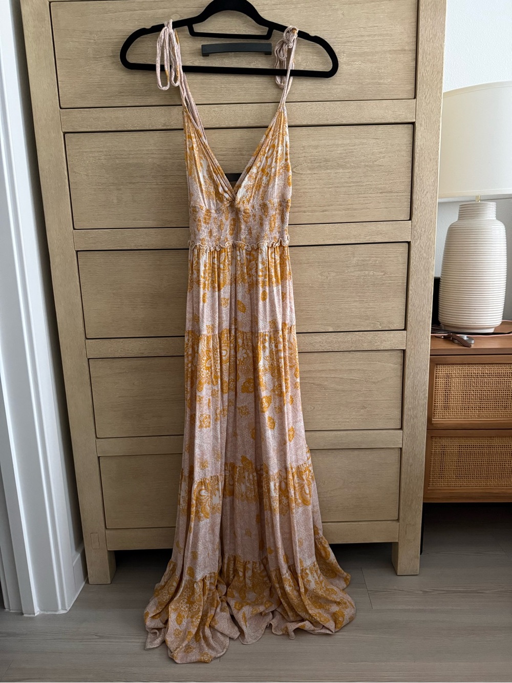 Free People Yellow Floral Tie-Shoulder Maxi Dress